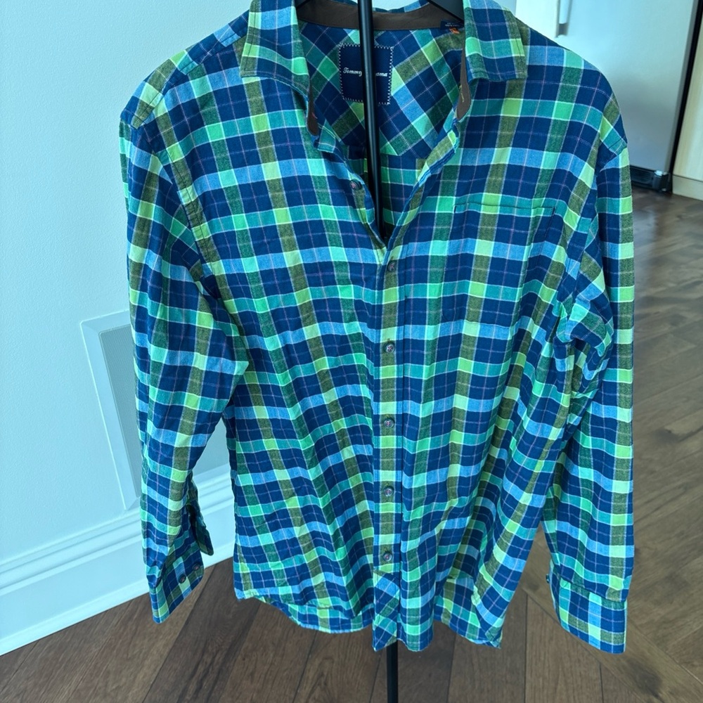 Tommy Bahama Blue and Green Plaid Men's Shirt